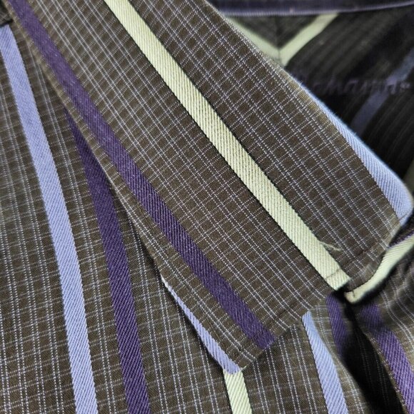 Tommy Bahama XXL 100% Silk Purple Gray Stripe Plaid Long Sleeve Button Up Shirt - Picture 7 of 16